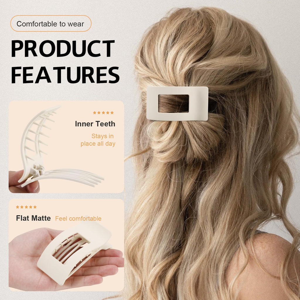 8 Pack French Flat Hair Clips for Women – Large Matte No-Slip Claw Barrettes for Thick & Thin Hair, Strong Hold Styling Accessories (White)