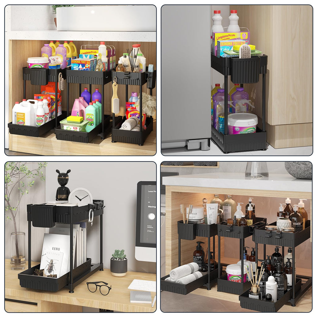 Sevenblue 3-Pack 2-Tier Under Sink Organizers with Sliding Drawers