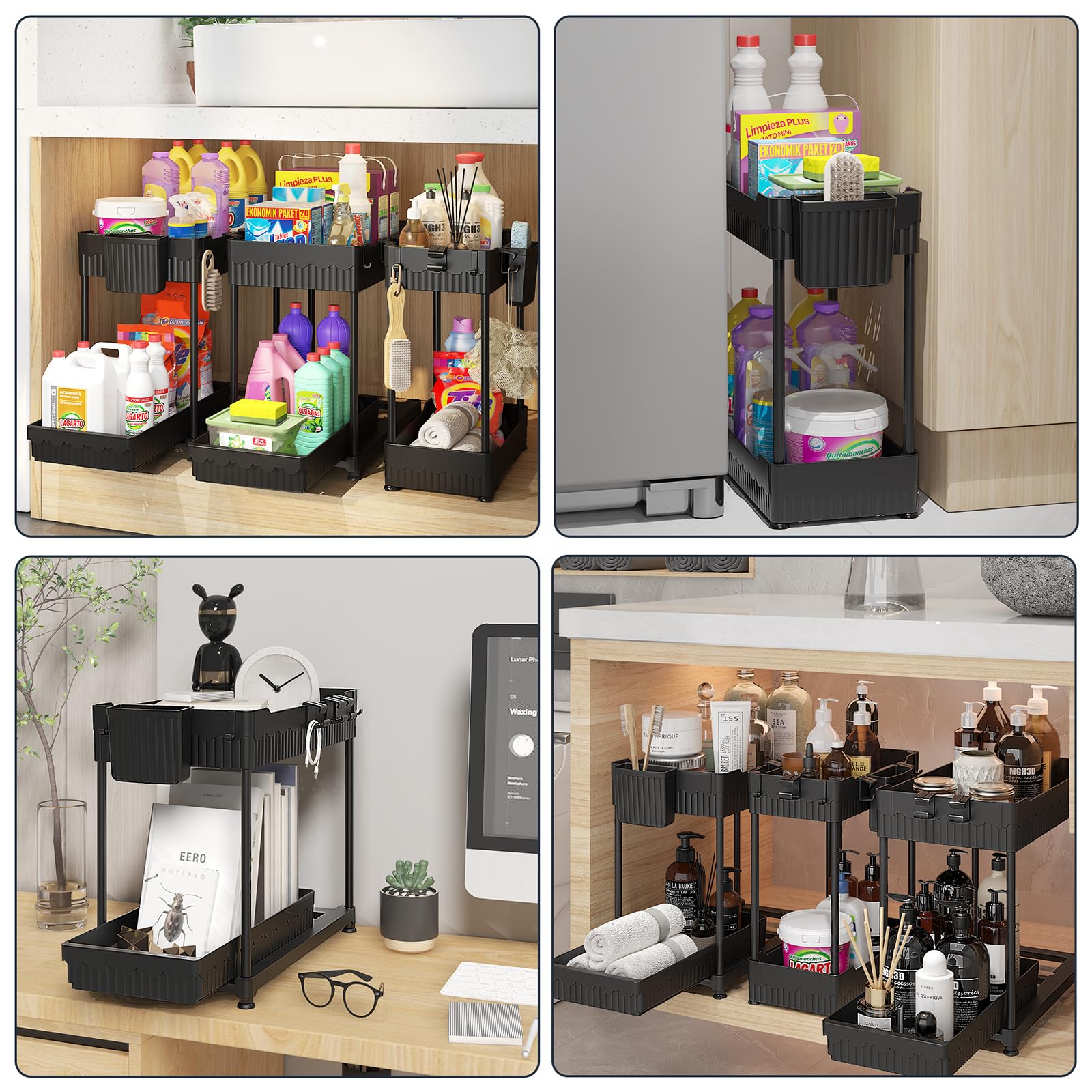 Sevenblue 3-Pack 2-Tier Under Sink Organizers with Sliding Drawers