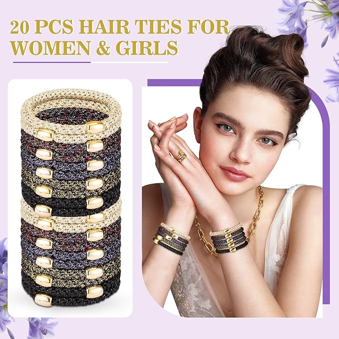 Hair Ties No Damage - 20PCS Ponytail Holders - Elastic Hair Ties for Thick Hair - Braided Hair Bands for Women Girls's Hair - Bright Star