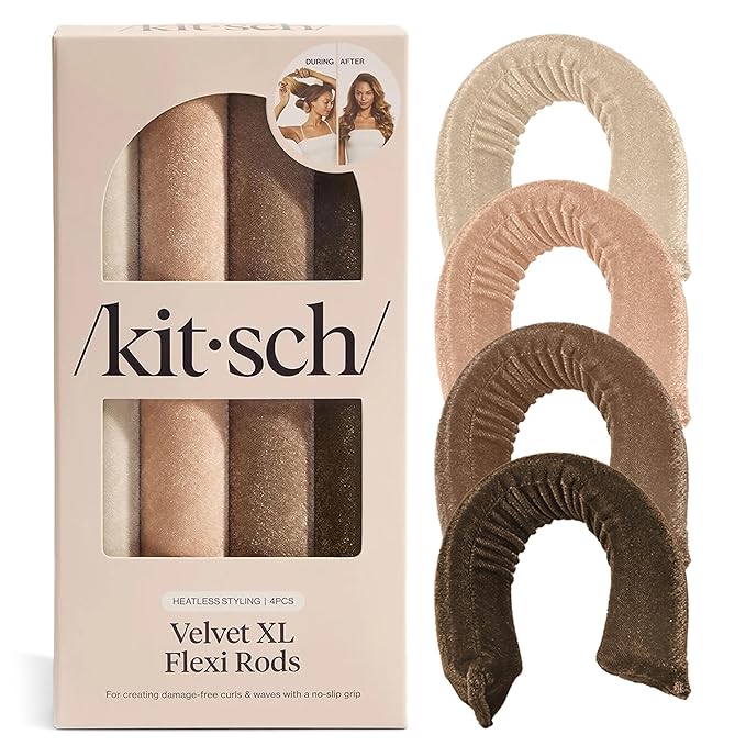 Kitsch Velvet Jumbo Flexi Rods, Heatless Curling Rods - No Heat Curls Overnight, Comfortable Hair Curlers to Sleep In for Frizz-Free and No Heat Damage Styling - 4pcs, Eucalyptus