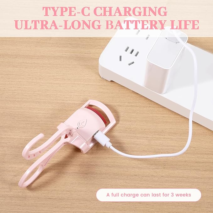 Heated Eyelash Curler, Fast Heat Up in 3s and 24h Long-Lasting Eye Lash Curler for Women,Safe Anti-Burn Heated Lash Curlers,USB Rechargeable Eyelash Curlers with Sensing Heating Silicone Pad(Pink)