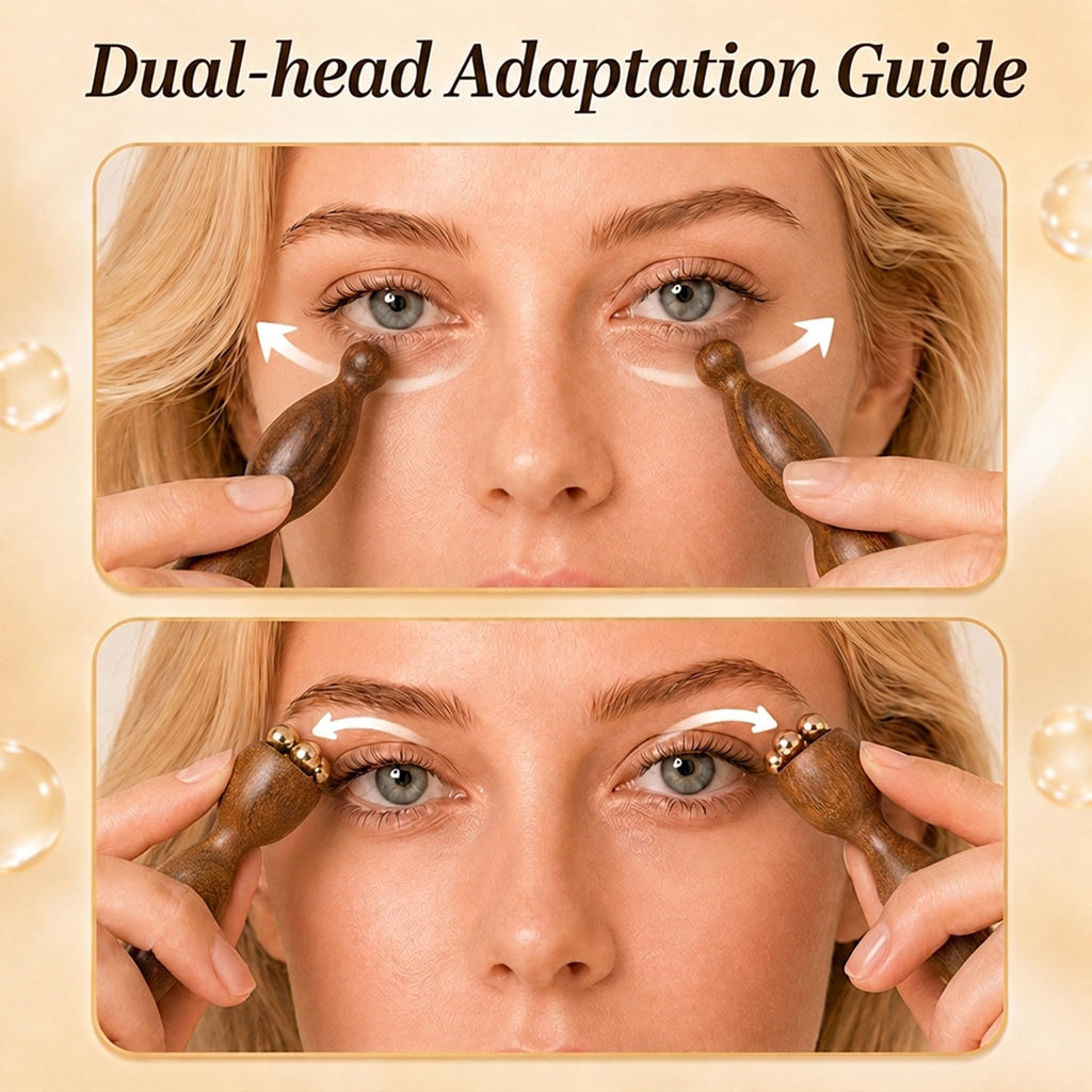 Sandalwood Facial Massage Tool, Dual Head Eye Massager with 5 Copper Beads
