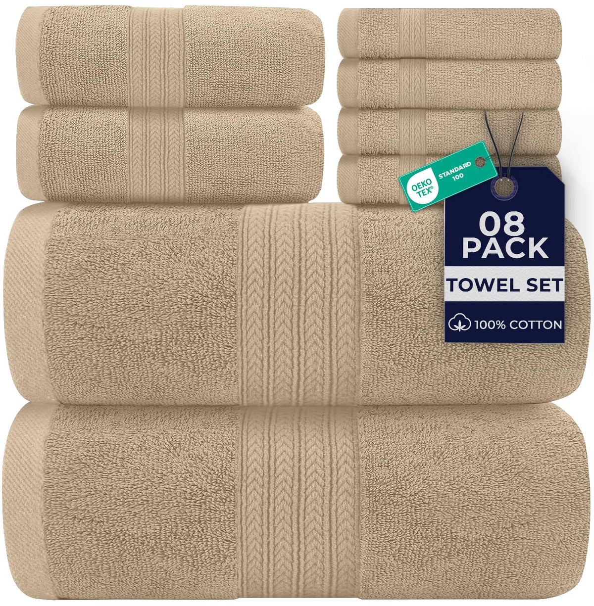 DAN RIVER 8 Piece Luxury Bath Towels for Bathroom, Towel Set, Blue Opal
