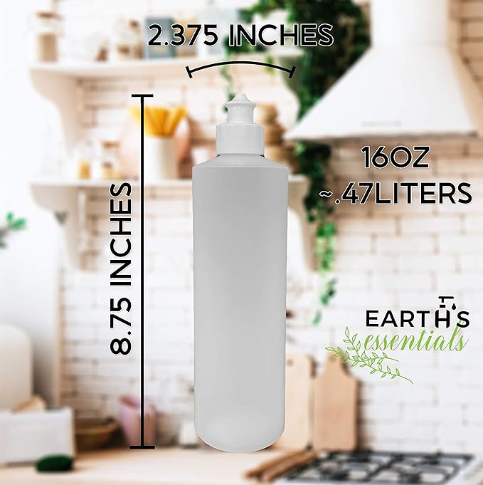 2 Pack Refillable 16 Ounce HDPE Squeeze Bottles With Push/Pull Button Top Dispenser Caps-Great For Lotions, Shampoos, Conditioners and Massage Oils-Includes our patented thread-on funnel