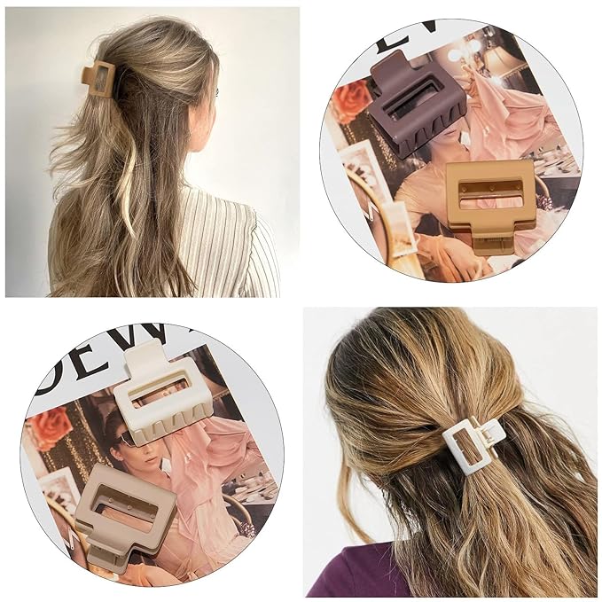 Cobinaan Medium Matte Rectangle Claw Hair Clips for Women Girls, 2 x 1 x 1.8 inch, 8pcs Warm Color, Nonslip Hair Jaw Clips for Thin/Medium Thick Hair