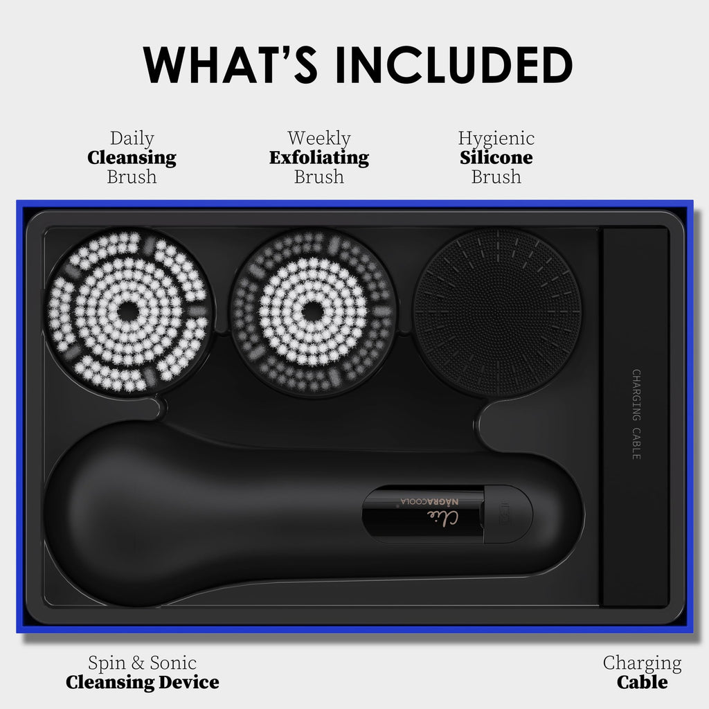 Premium Face Scrubber, Deep Pore Cleansing Brush, Waterproof & Rechargeable Face Scrub Brush for Men& Women, Electric Facial Exfoliator with 3 brushes, 3 Intensities, 2 Modes with Eye Rollor- Charcoal