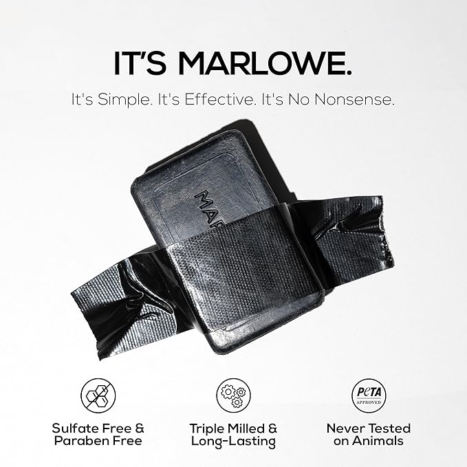 MARLOWE. Charcoal Soap, Cleansing Body Bar Soap for Men, 7 oz