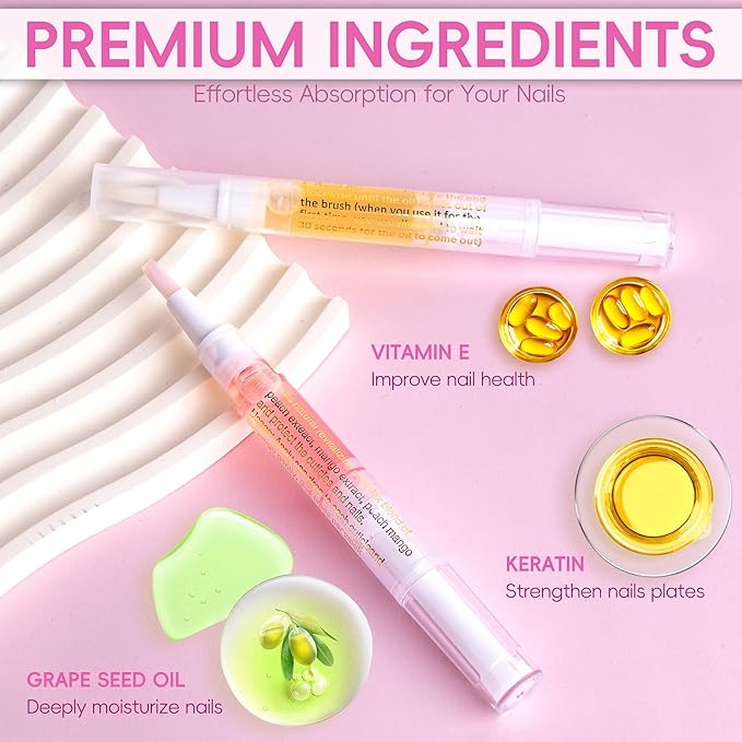 Foncomy 2PCS Cuticle Oil Pen for Nails,Nail Oil Pen for Nail Care,Cuticle Oil for Nails with Nail File,Nail Oil Cuticle Prevent Dry Cracking and Hangnails,Deep Nourishment(Orange & Watermelon Flavor)