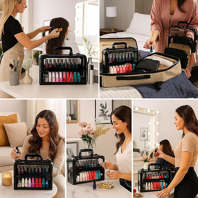 Professional Makeup & Nail Tech Organizer – Clear Acrylic Case, Holds 94 Bottles, Slide-Out Trays, Lockable Latches – Portable Storage for Brushes, Polish, Tools & Cosmetics – Compact & Travel-Ready