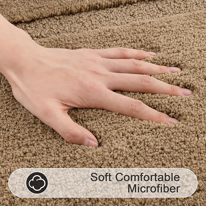 SHACOS Khaki Brown Bathroom Rugs Sets 3 Piece Bath Mat U Shaped Toilet Rug