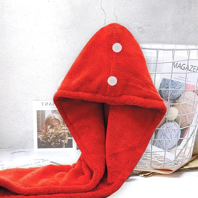 Microfiber Hair Drying Towel Wrap for Women, Hair Turbans Towel for Wet Hair,turbie Twist Hair Towels(The Color of the Picture is for Reference only) (Red-Double Layer)