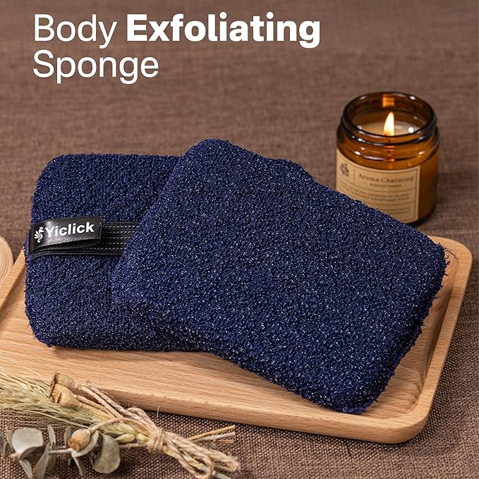 Yiclick Exfoliating Body Scrubber (2 Pack), Body Exfoliator Scrubber, Exfoliating Sponge for Shower Bath, Shower Loofah Luffa Lufa with Handle for Men Women, Dead Skin Exfoliator for Body Scrub