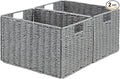 Vagusicc Wicker Storage Basket, Set of 2 Hand-Woven Paper Rope Wicker Basket, Small Storage Baskets for Organizing Toilet Paper Basket, Foldable Large Cube Storage Organizer Bins for Shelves (Grey)