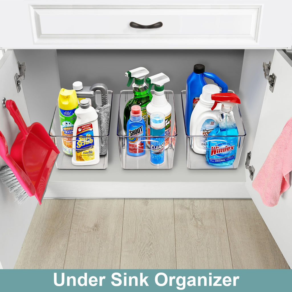 Sorbus 2 Pack Large Clear Plastic Storage Bins, Clear Organizer Bins with Handle for Kitchen, Pantry, Cabinet, Refrigerator, Craft, Toys, Clothes, Closet, Under Sink, Bathroom Organizers and Storage