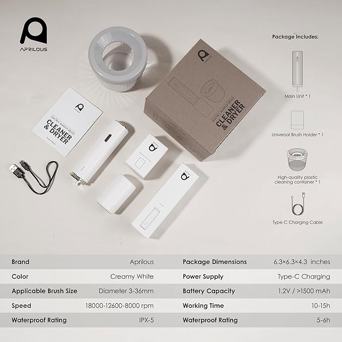 Aprilous Electric Makeup Brush Cleaner & Dryer Machine, Upgraded Patented Universal Collar Fits 99% of Brush Shapes, Deep Clean & Quick Dry, Rechargeable & Portable for Travel & Home Use, Gift