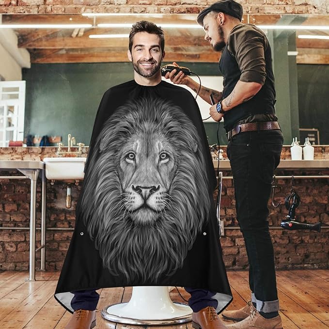 visesunny Lion Black White Pattern Barber Cape Anti-Static Hair Cutting Cape with Snap Closure Professional Salon Polyester Cape Barber Water-Resistant Hairdressing Cape Adjustable Snap for Hairstylis