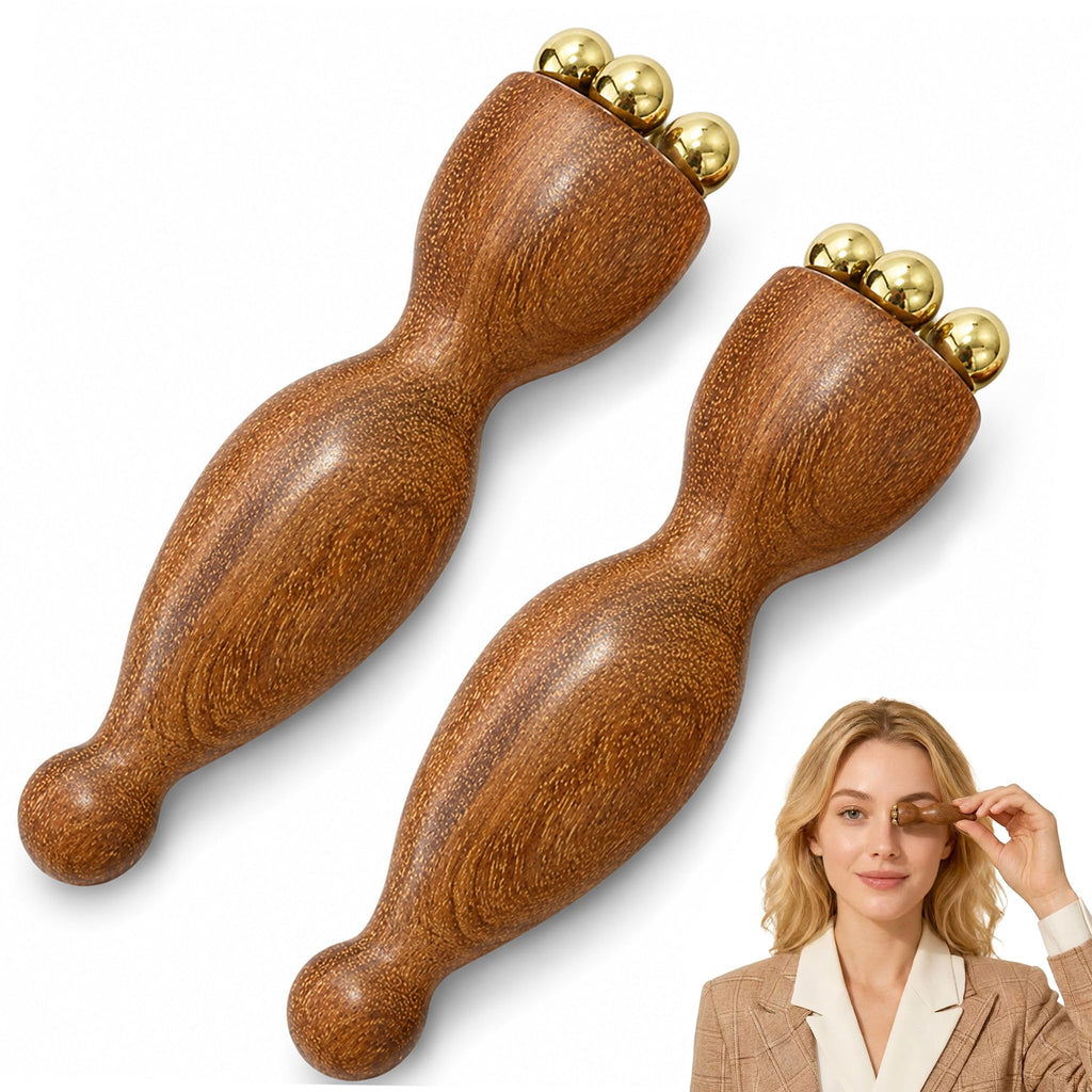 Sandalwood Facial Massage Tool, Dual Head Eye Massager with 5 Copper Beads