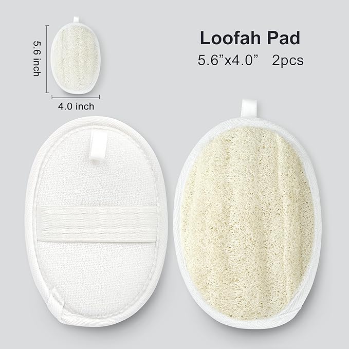 Premium Natural Loofah Exfoliating Scrubber Set - Back Scrubber, Body Pads & Facial Sponges | 8-Piece Bath & Shower Gift Set for Women (Luxury Gift Box)