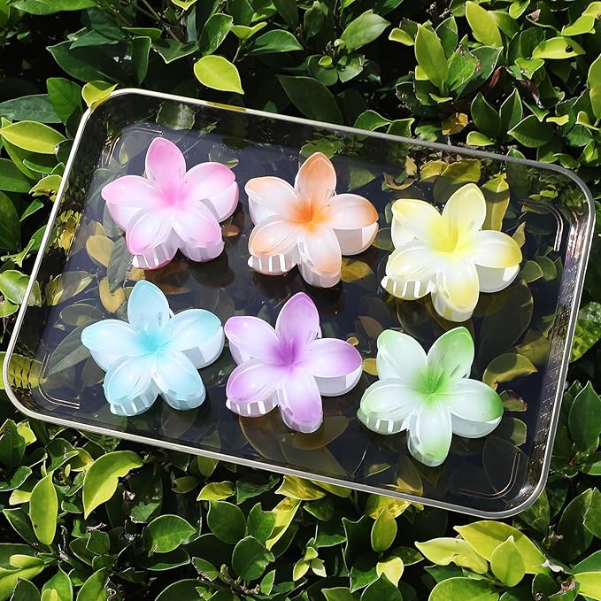Sisiaipu Flower Hair Clips for Women 6 Pcs Hawaiian Large Claw Clips Plumeria Medium Hair Claw Clips for Thick Thin Hair Hibiscus Tropical Beach Hair Accessories for Women Girls and Girls -Petal