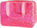 TotePrint Clear Star Large Cosmetic Bag and Travel Pouch with Handle,Durable Material,Zipper Design-Ideal for Makeup,Travel Essentials (Pink+Shiny Star)