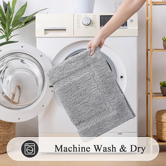 SHACOS Super Soft Bathroom Rugs Set of 2 Pieces with Bath Runner 20x32 + 20x47 inch Bath Mats Non Slip Plush Bath Rug Runner Absorbent Bathroom Carpet Machine Wash Dry, Light Grey