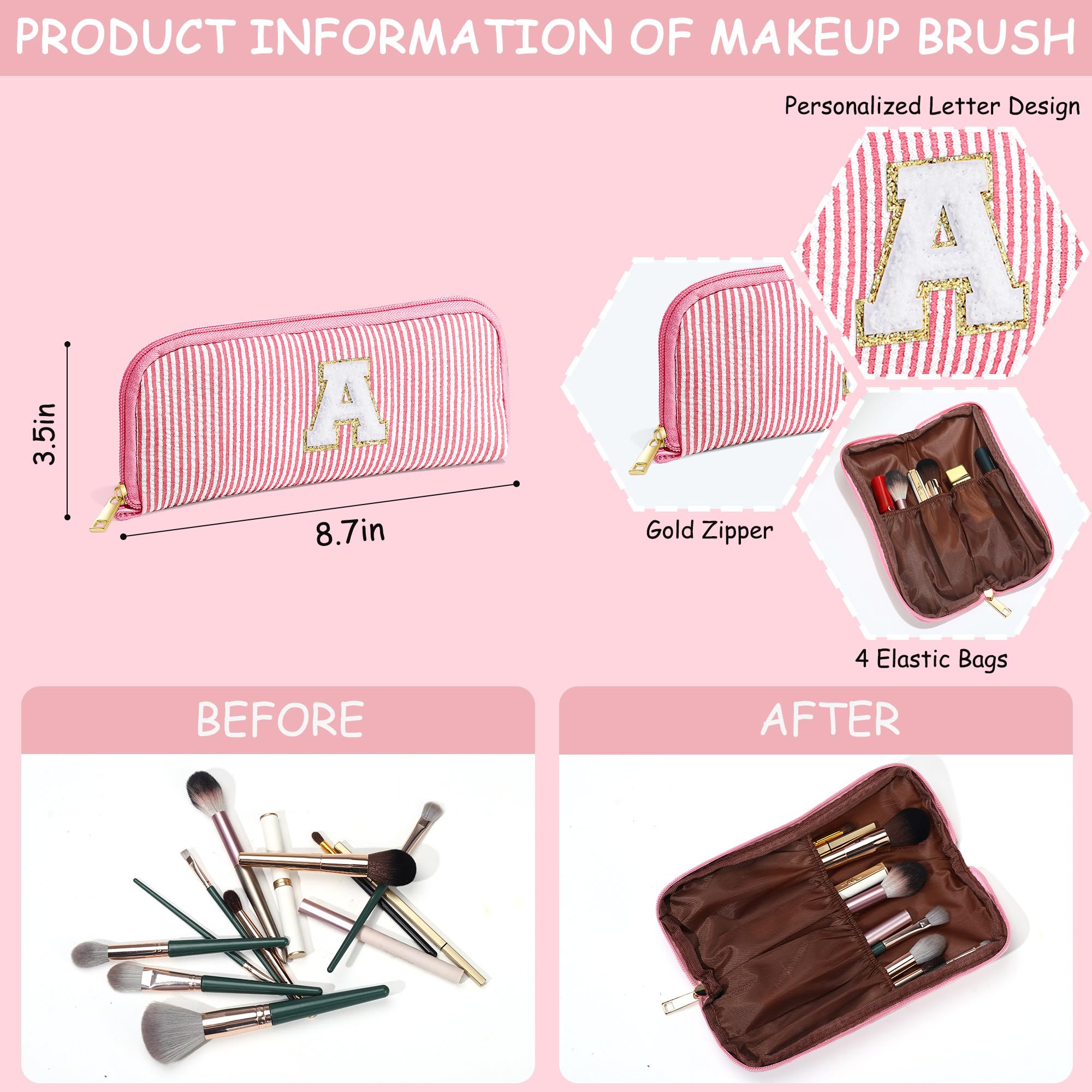 YOOLIFE Makeup Bag - Personalized Monogram Cosmetic Bag for Teen Girls, Purple Cute Travel Pouch