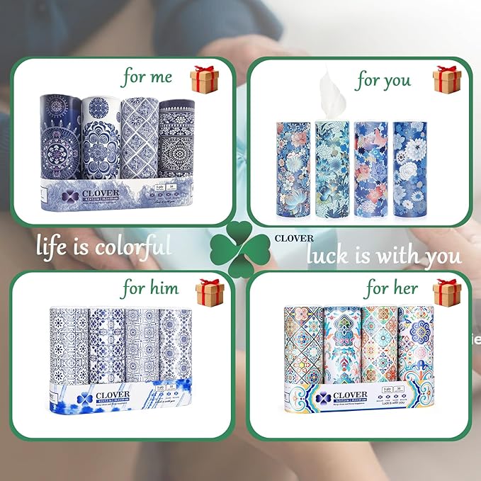 CLOVER Round Tube Facial Tissues & Car Tissues - Travel Tissues in Compact Cylinder for Cup Holder, Office, Bedroom, Vanity (Lition, 3-Ply, Pack of 4)