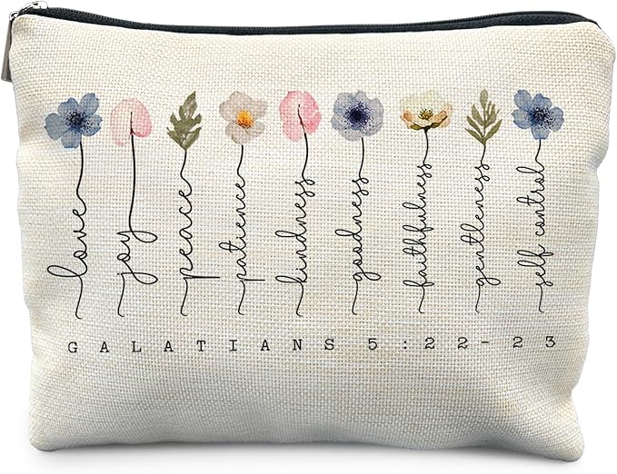 Likjad Christian Gifts Makeup Bag, Floral Christian Cosmetic Bags for Women, Galatians 5:22-23 Bible Verse Makeup Pouch, Faith Based Gifts Zipper Pouch