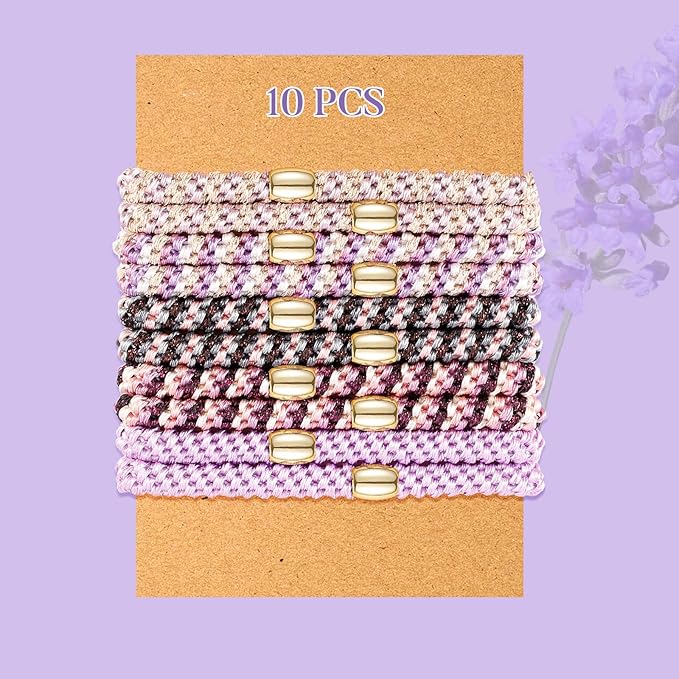 FORENEE Hair Ties No Damage - 10PCS Ponytail Holders - Elastic Hair Ties for Thick Hair - Braided Hair Bands for Women Girls's Hair - Violet