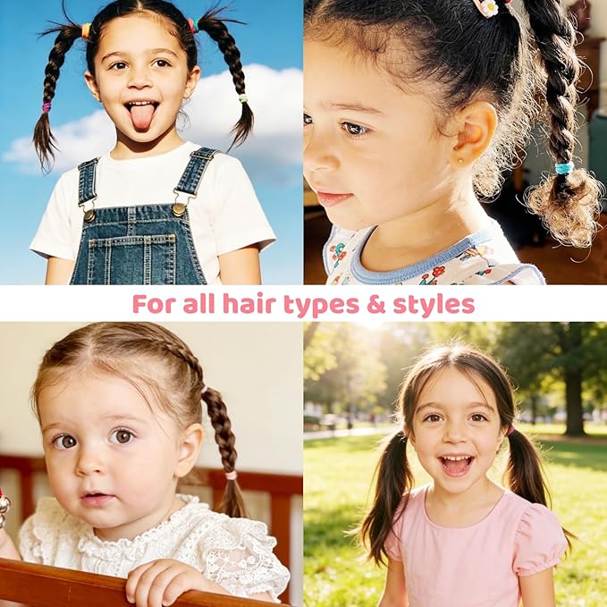 Tunbao 500 Psc Baby Hair Ties,Soft Cotton Toddler Hair Ties,Small Seamless Hair Bands for Girls and Kids,Multicolor Hair Elastics Ponytail Holders