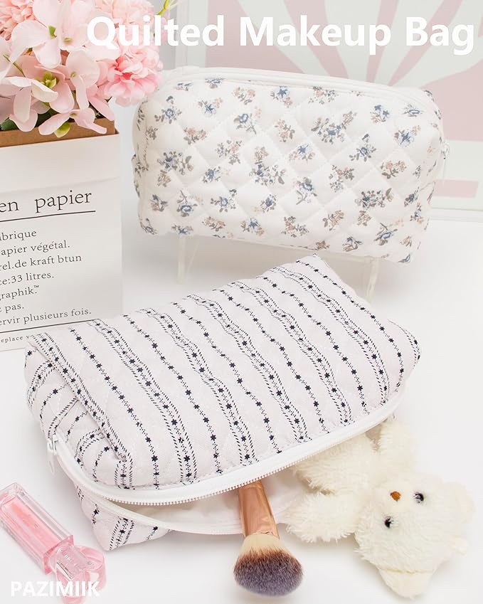 PAZIMIIK Small Quilted Makeup Bag,Zipper Cosmetic Pouch,Little Star