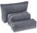 Huhumy 3 Pcs Makeup Bag Set for Women Corduroy Cosmetic Pouch Aesthetic Smile Travel Toiletry Bag Cute Purse Pouch Pencil Case Makeup Brushes Storage Organizer with Zipper(Gray,Solid Style)