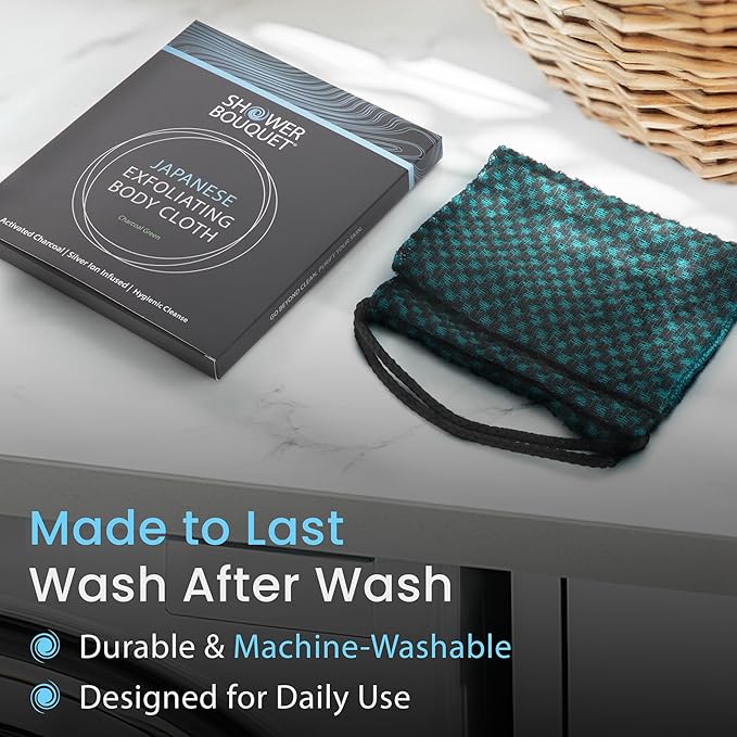 SHOWER BOUQUET Japanese-Exfoliating-Washcloth 2-Pack Charcoal & Silver Ion