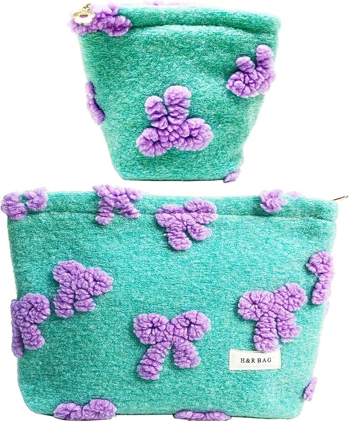 getgto 2 Pcs Makeup Bags, Large Cosmetic Bag Travel Toiletry Bag Organizer for Women, Plush Makeup Bag Small Cosmetic Pouch Purse with Zipper Gifts for Girls Teen