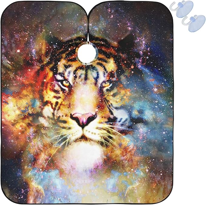 visesunny Tiger Galaxy 3D Print Barber Cape Anti-Static Hair Cutting Cape with Snap Closure Professional Salon Polyester Cape Barber Water-Resistant Hairdressing Cape Adjustable Snap for Hairstylists