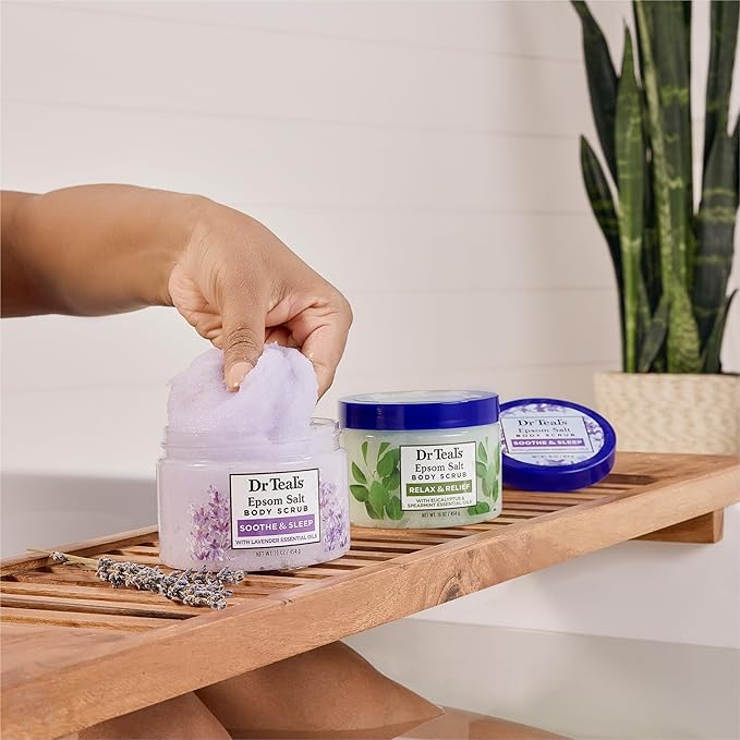 Dr Teal's Pure Epsom Salt Body Scrub, Soothe & Sleep with Lavender Essential Oils, 16 oz (Pack of 3)