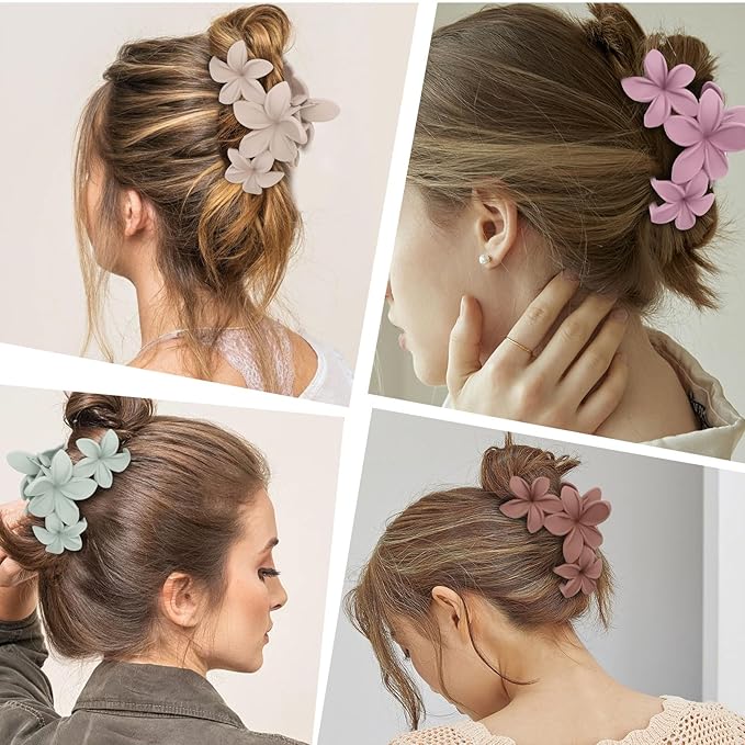 Colorful Plumeria Hawaiian Flower Hair Clips for Women - 4PCS Large Claw Clips for Thick Hair with Strong Hold, Beach Hair Accessories