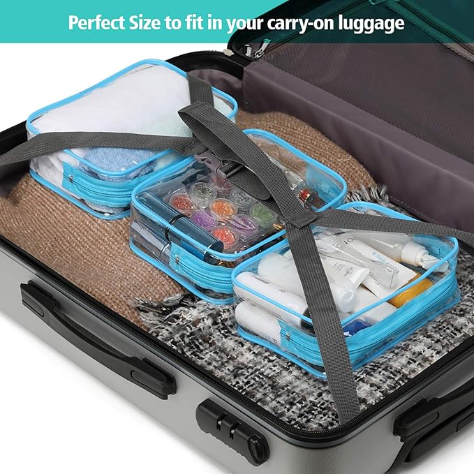 PACKISM TSA Approved Toiletry Bag - Clear Makeup Bag, Black White Blue