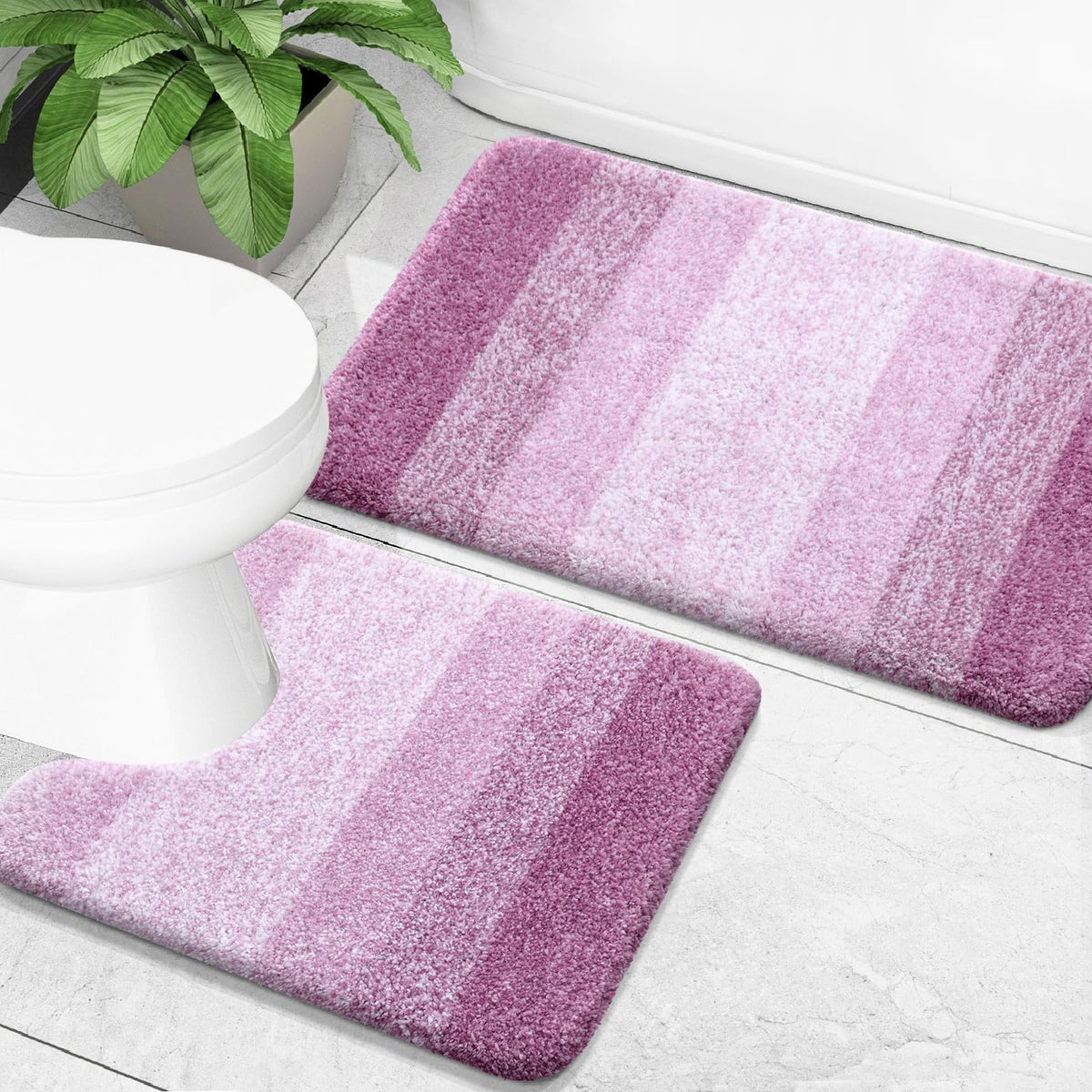 OLANLY Micorfiber Bathroom Rug Set 2 Piece, Soft Absorbent Bath Mats, Black