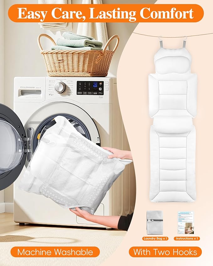 Full Body Bath Pillow for Bathtub, White 52" x 17"