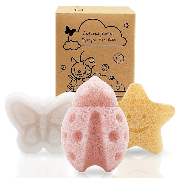 myHomeBody Konjac Sponge, Bath loofah, 3pc, Butterfly, Ladybug, Star