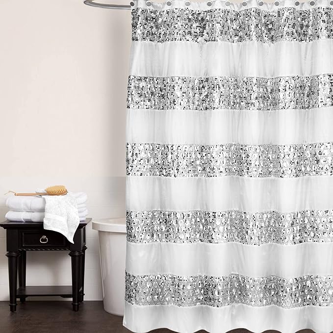 Zahari Home Sinatra Bathroom Shower Curtain Set - 13pc Classic White Shower Curtain & Hooks - Unique Design