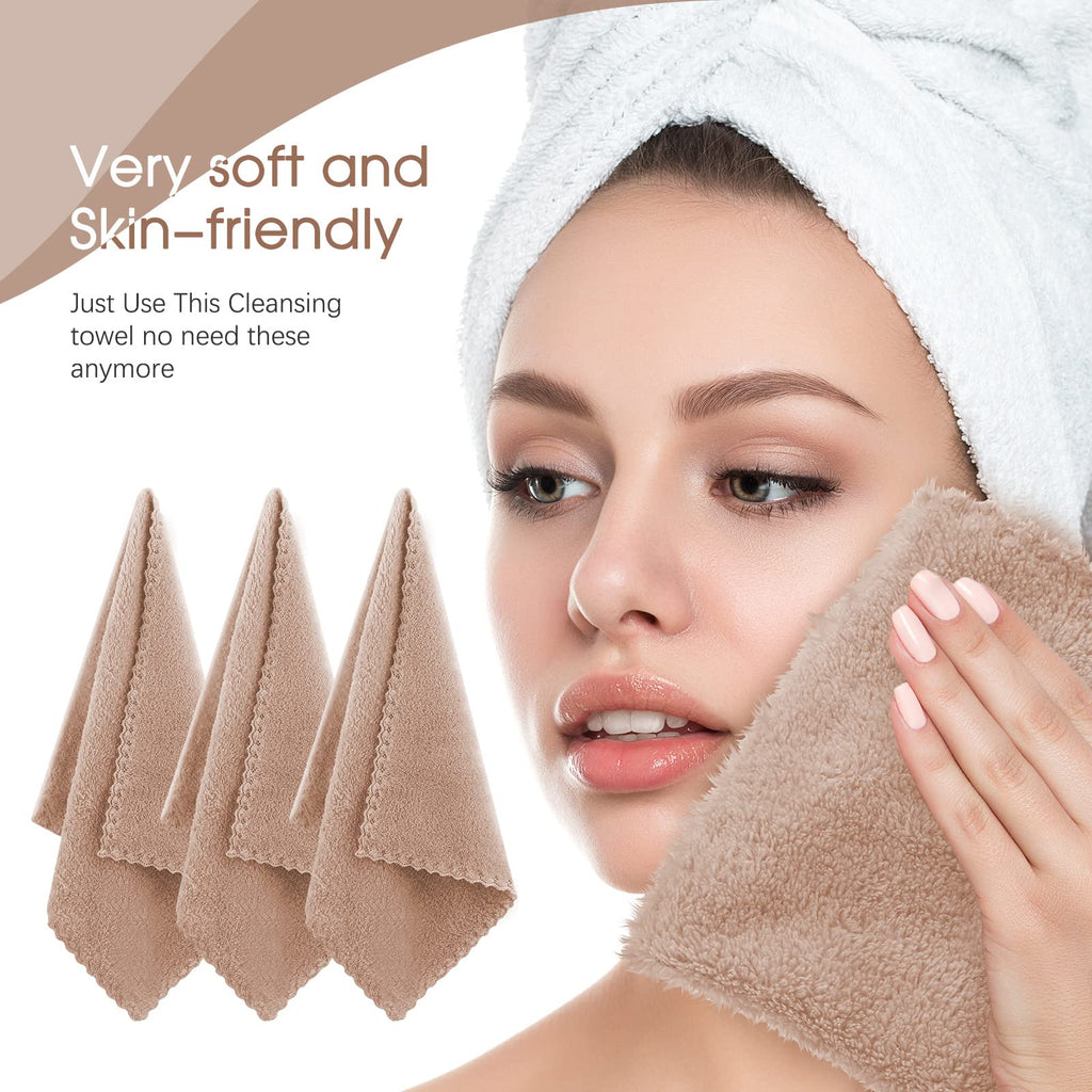 Syhood 12 Pack Face Towels Reusable Makeup Remover Cloths,Brown