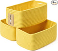 Small Storage Baskets for Organizing | Closet Organizer Bins | Shelf Toy Basket | Woven Rope Baskets | Cube Decorative Box | Shallow Basket | 13x8.5x5.1” | 3 Packs Yellow
