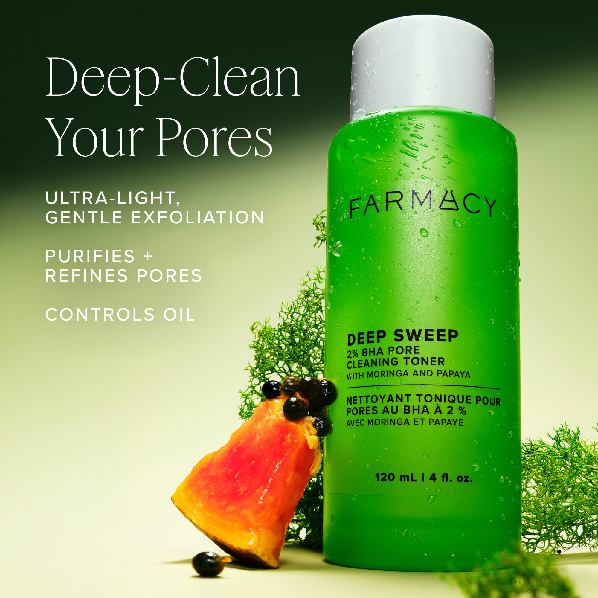 Farmacy 2% Salicylic Acid Toner for Face - Deep Sweep BHA Liquid Exfoliant + Pore Cleaner - Controls Oil, Gently Exfoliates + Refines Pores - Skin Care for Combo, Oily + Blemish-Prone Skin - (50ml).