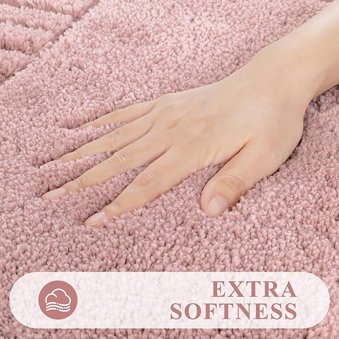 Pauwer Bathroom Rugs Sets 3 Piece, Microfiber Bath Mat Set, Dusty Pink