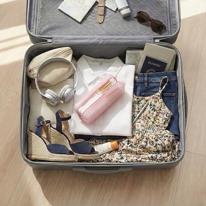 Cotton Pad Swab Travel Case, 2-in-1 Waterproof Organizer, VISFRESH (Pink)