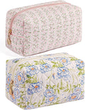 HHQQWZ Makeup Bag Travel Cosmetic Bag for Women Girls, Zipper Make Up Pouch, Floral Flowers Toiletry Organizer Makeup, Portable Storage Bag, Cosmetic Travel Cloth Bag (Pink+Large Blue Flowers)