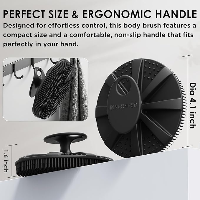 Black Food-Grade Silicone Body Scrubber with Exfoliating Net Sponge Case